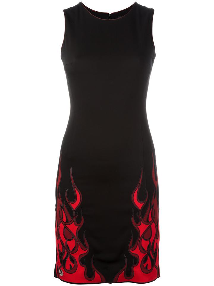Philipp Plein Flame Print Mini Dress, Women's, Size: Xl, Black, Nylon/spandex/elastane/viscose