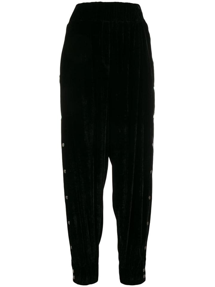 Almaz Buttoned Sides Velvet Track Pants - Black