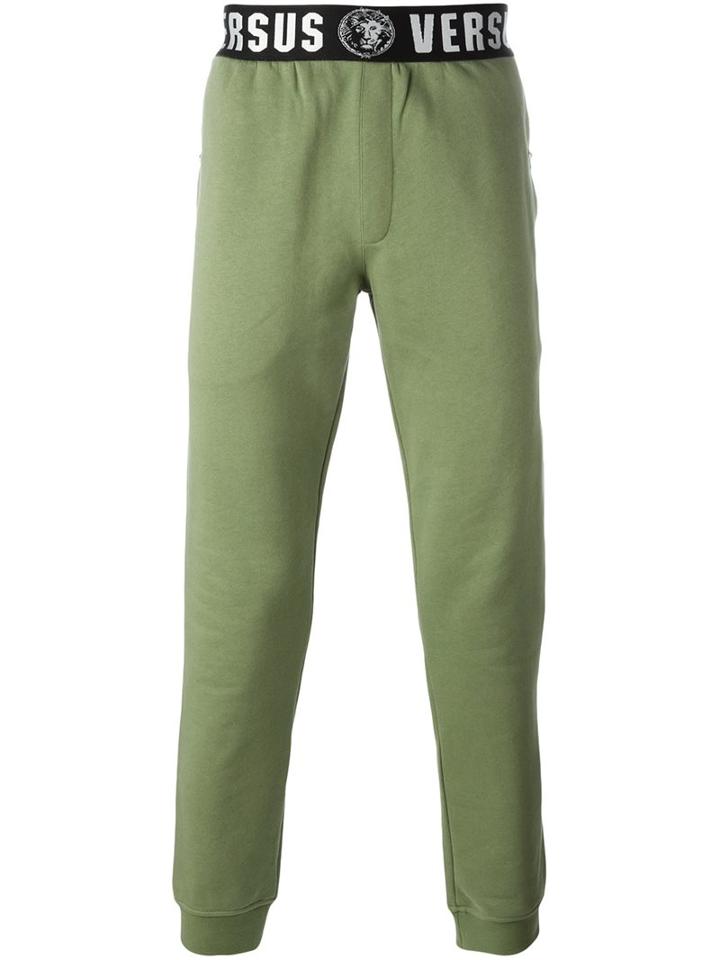 Versus Logo Track Pants, Men's, Size: Medium, Green, Cotton/polyester/spandex/elastane
