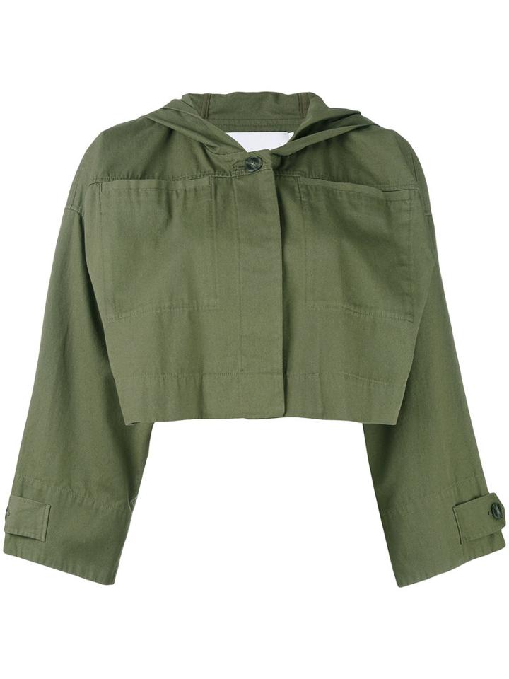 Alexander Wang - Cropped Military Jacket - Women - Cotton - Xs, Green, Cotton