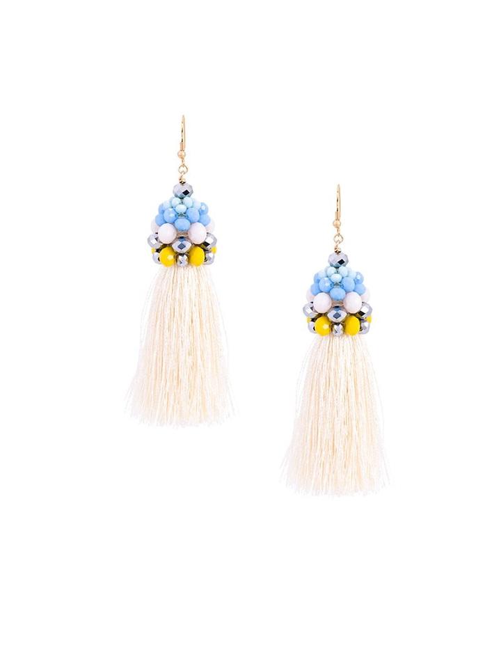 Megan Park Bead Tassel Earrings, Women's, White