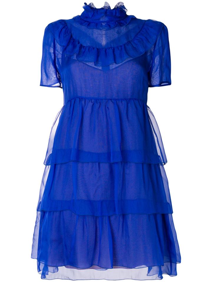 Rochas Ruffled Mini Dress - Blue