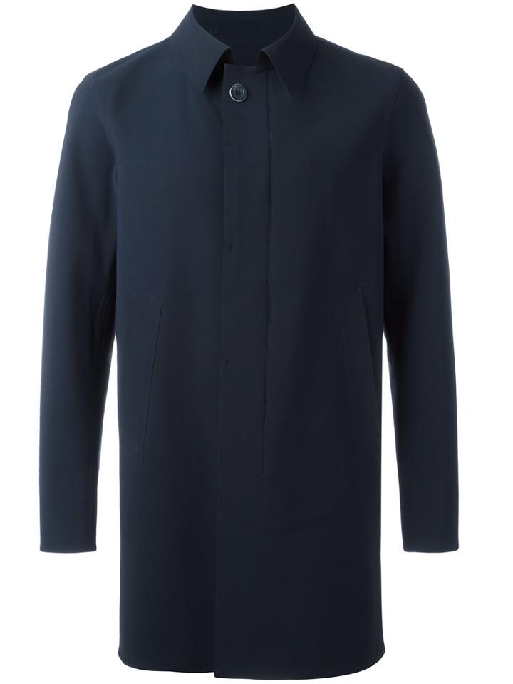 Herno Concealed Fastening Midi Coat, Men's, Size: 54, Blue, Polyamide/spandex/elastane