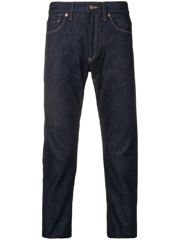 Junya Watanabe Man Straight-cut Jeans With Camou Patches - Blue