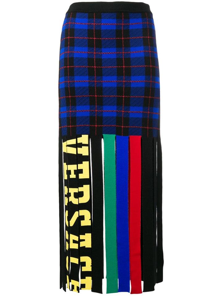 Versace Checked Fringe Skirt - Blue