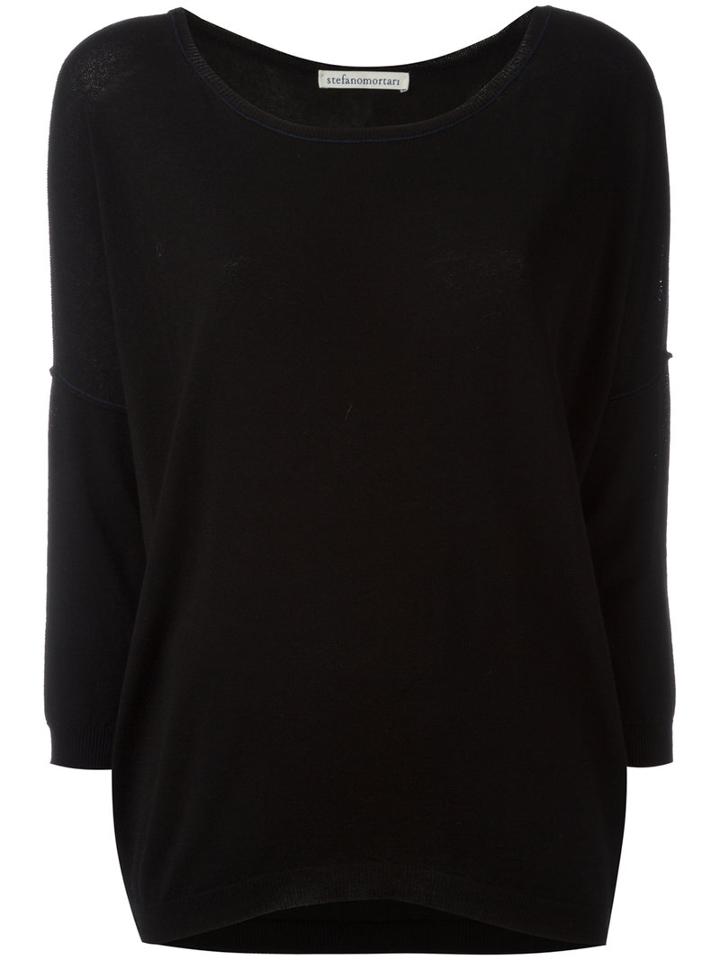 Stefano Mortari Round Neck Top, Women's, Size: 40, Black, Polyester/viscose