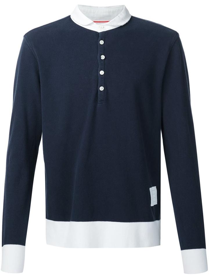 Thom Browne Long Sleeve Polo Shirt, Men's, Size: 4, Blue, Cotton