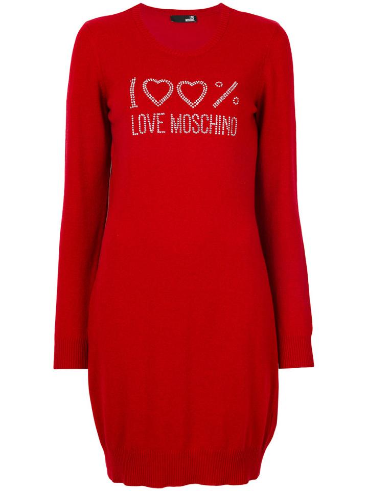 Love Moschino - Branded Jumper Dress - Women - Polyamide/viscose/cashmere/virgin Wool - 40, Red, Polyamide/viscose/cashmere/virgin Wool