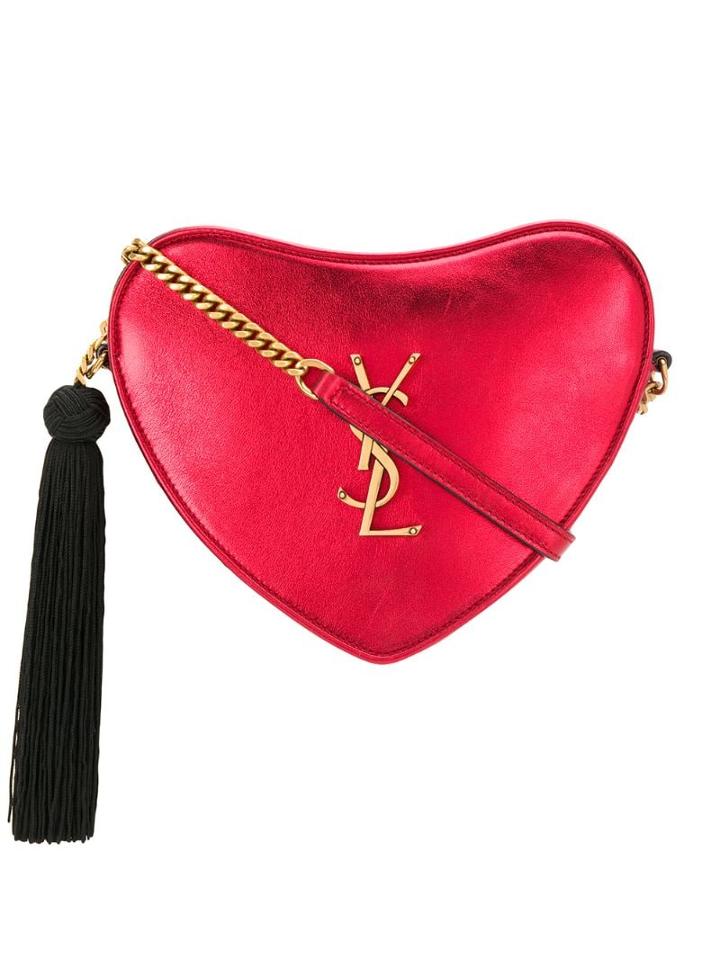 Saint Laurent Monogram Heart Cross Body Bag - Red
