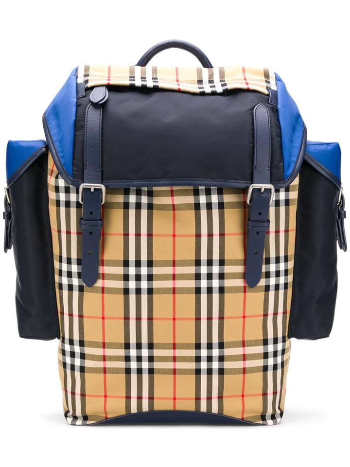 Burberry Colour Block Vintage Check And Leather Backpack - Nude &
