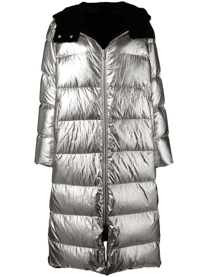 Yves Salomon Long Padded Coat - Silver