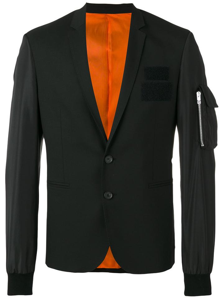 Les Hommes Zipped Pocket Applique Blazer, Men's, Size: 46, Black, Polyester/viscose/wool/spandex/elastane