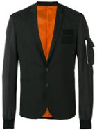 Les Hommes Zipped Pocket Applique Blazer, Men's, Size: 46, Black, Polyester/viscose/wool/spandex/elastane