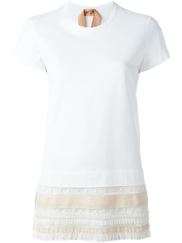 No21 Hem Appliqué T-shirt, Women's, Size: 40, White, Cotton/polyamide