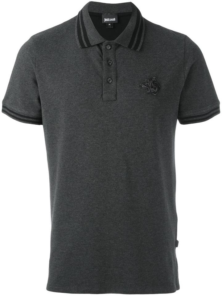 Just Cavalli Contrasting Trim Polo Shirt, Men's, Size: Small, Grey, Cotton/spandex/elastane