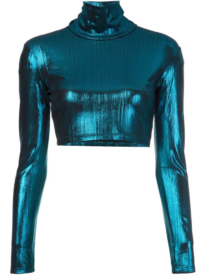 Alexander Lewis Turtleneck Cropped Top, Women's, Size: 6, Blue, Spandex/elastane/viscose