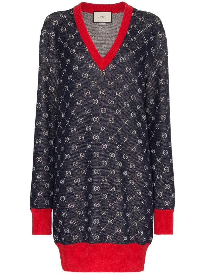Gucci V Neck Sweater Dress - Blue