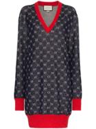 Gucci V Neck Sweater Dress - Blue
