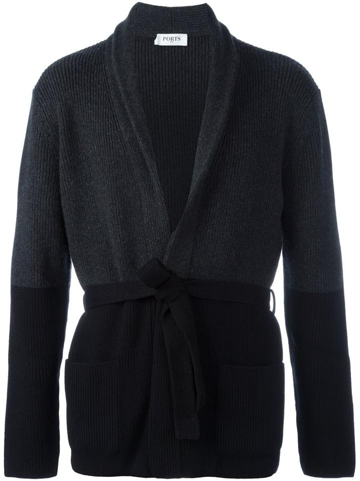 Ports 1961 'bicolour Fully Fashioned' Cardigan, Men's, Size: Xl, Black, Silk/cashmere/wool