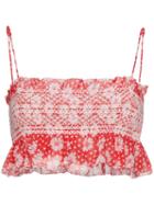 Lisa Marie Fernandez Selene Smocked Floral Crop Top - Red