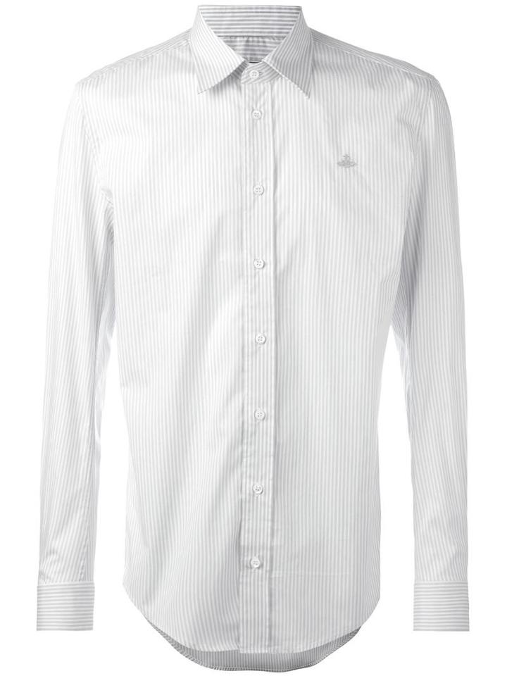 Vivienne Westwood Man Orb Embroidery Striped Shirt, Men's, Size: 46, White, Cotton