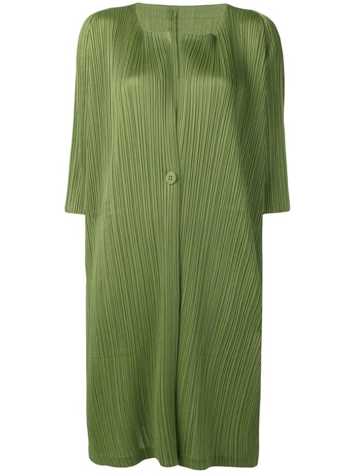 Pleats Please By Issey Miyake Pleated Longline Cardigan - Green
