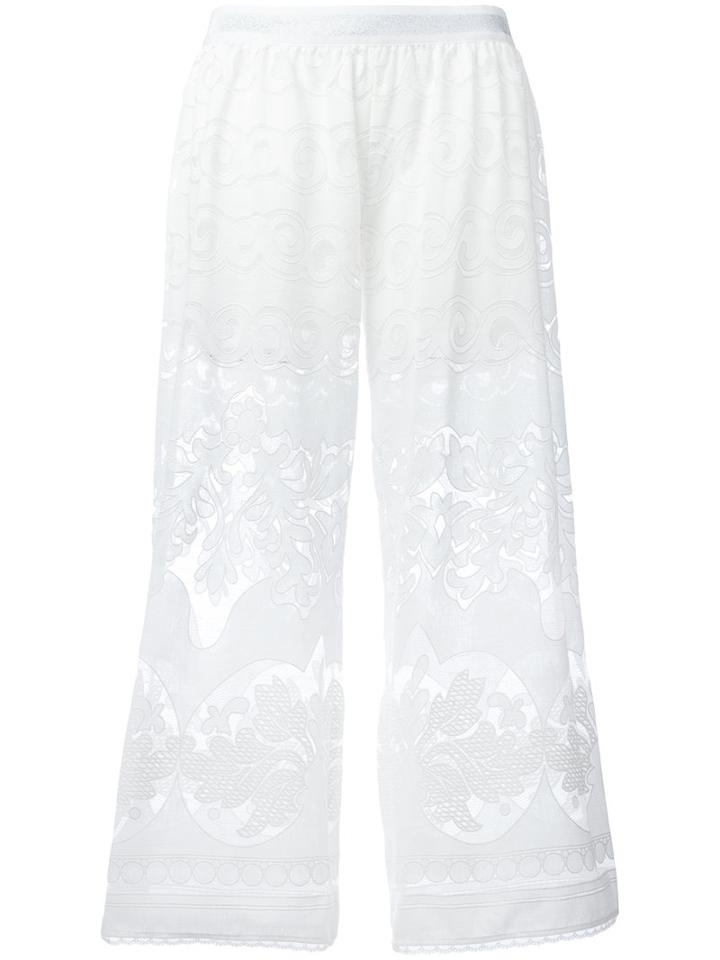 Just Cavalli Open Embroidery Cropped Trousers, Women's, Size: 40, White, Cotton/polyester/viscose