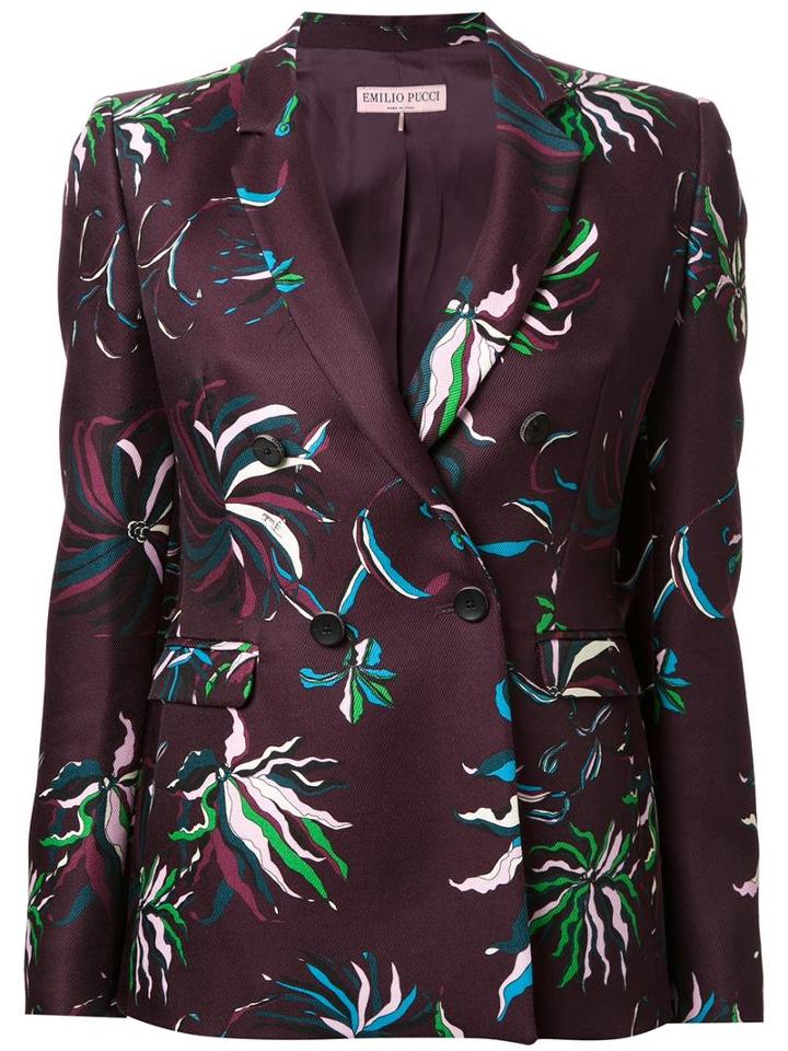 Emilio Pucci Floral Print Fitted Jacket, Women's, Size: 38, Brown, Wool