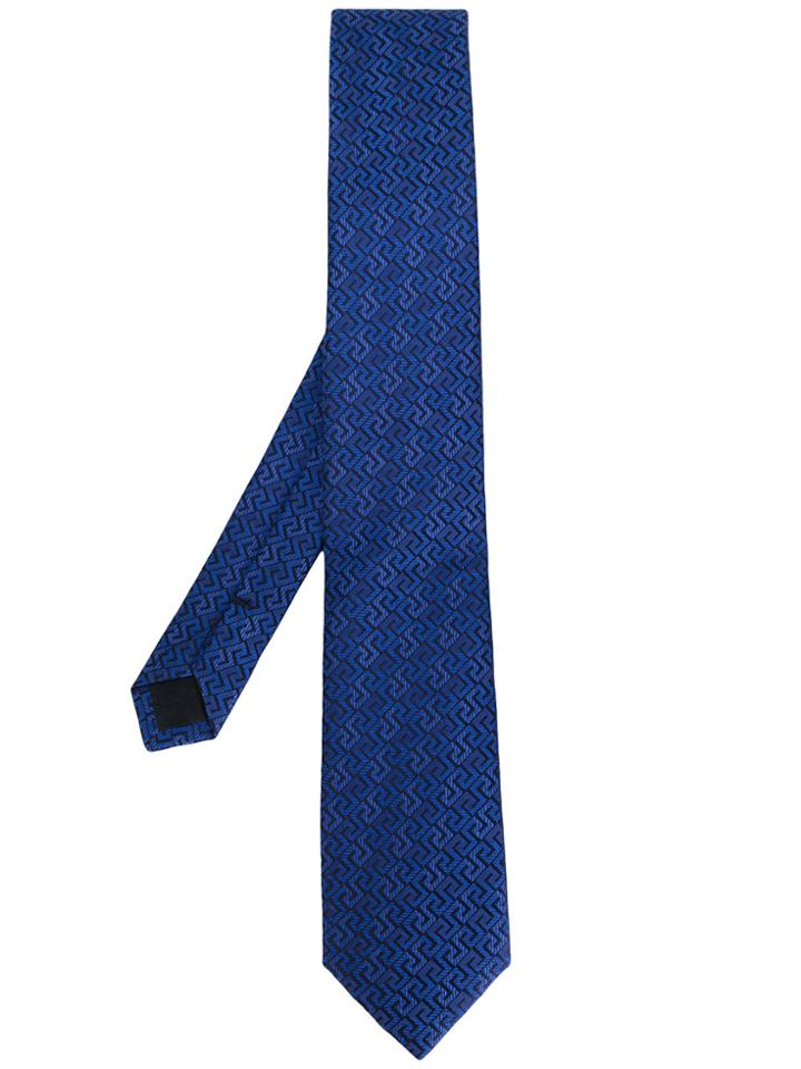 Versace Classic Embroidered Tie - Blue