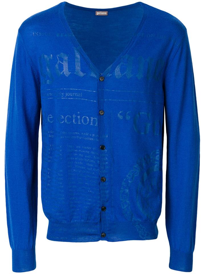 John Galliano Logo Print Cardigan - Blue