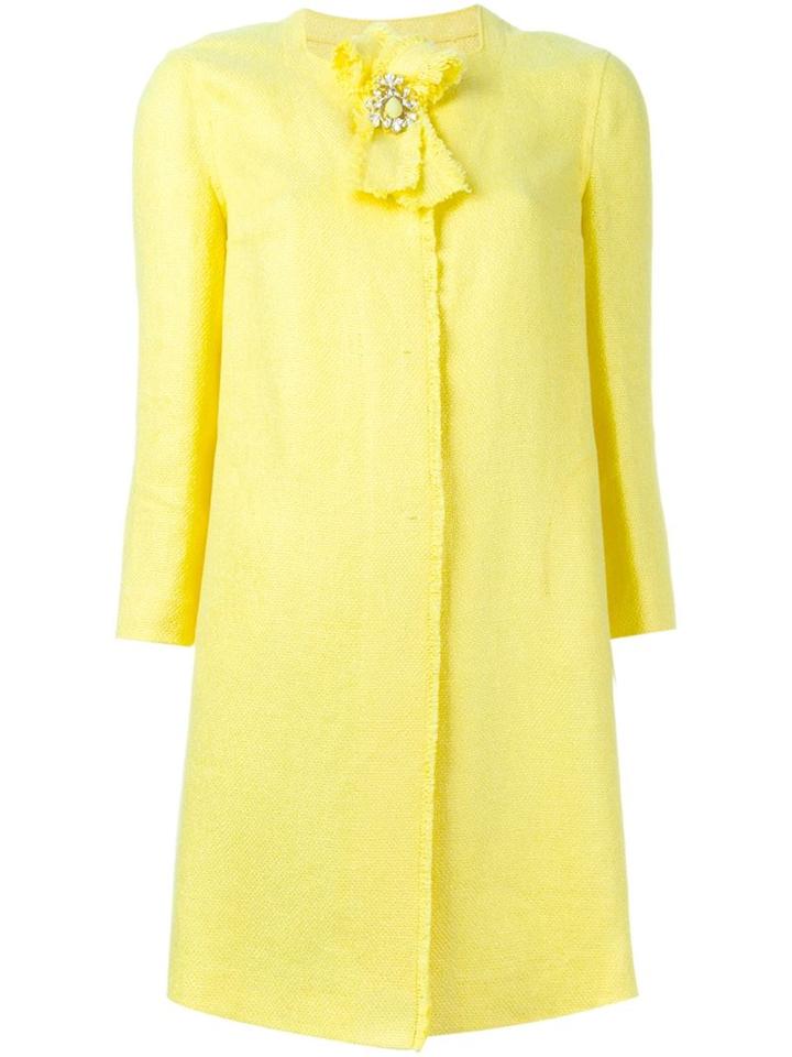 Ermanno Scervino Embellished Brooch Short Coat, Women's, Size: 40, Yellow/orange, Cupro/acetate/linen/flax/polyamide