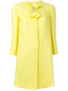 Ermanno Scervino Embellished Brooch Short Coat, Women's, Size: 40, Yellow/orange, Cupro/acetate/linen/flax/polyamide