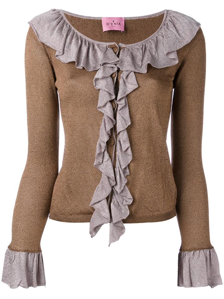 D'enia - Ruffle Cardigan - Women - Nylon/acetate/metallized Polyester - L, Brown, Nylon/acetate/metallized Polyester