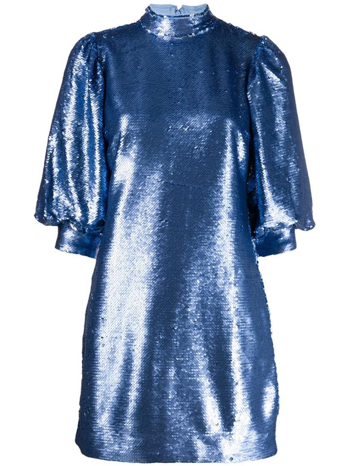 Ganni Short-sleeve Mini Dress - Blue