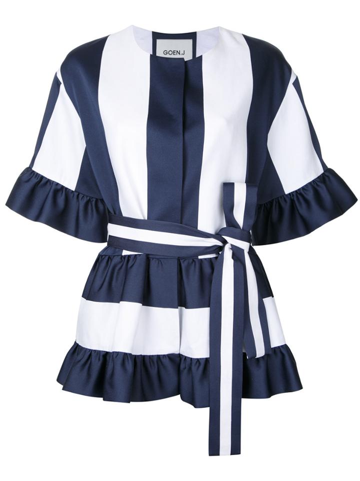 Goen.j Stripe Panel Belted Jacket - White