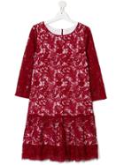 Monnalisa Teen Floral Lace Dress - Red