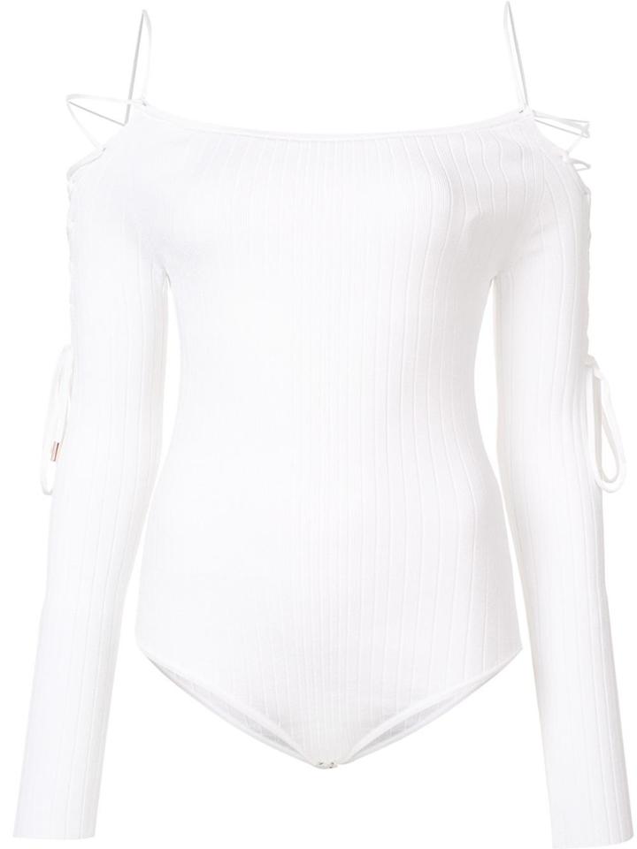 Cushnie Et Ochs Lace-up Detailing Boatneck Bodysuit - White
