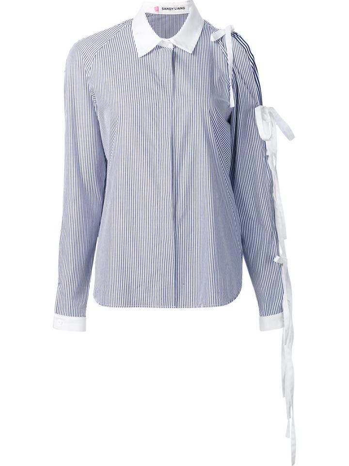 Sandy Liang Pinstripe Button Down Shirt, Women's, Size: 38, Blue, Cotton