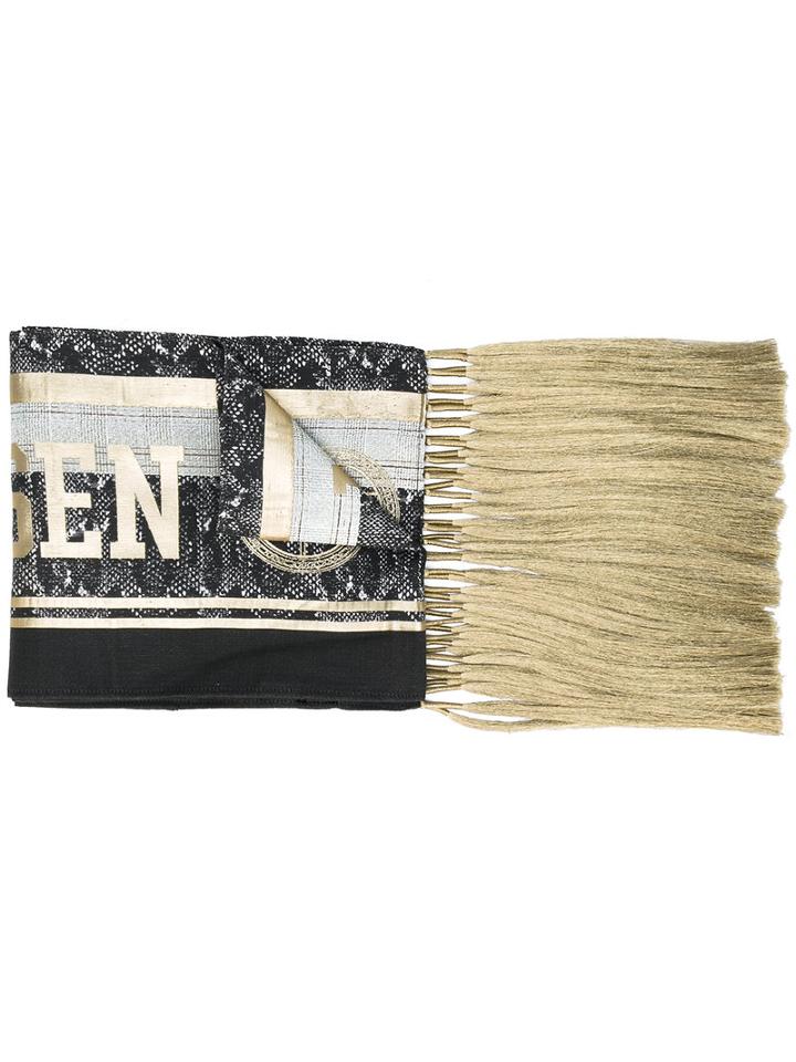 Astrid Andersen - Printed Frayed Scarf - Men - Polyester - One Size, Grey, Polyester