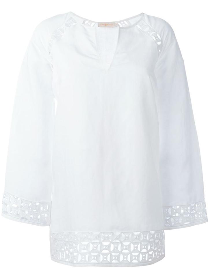 Tory Burch Embroidered Tunic Blouse, Women's, Size: Small, White, Linen/flax/rayon