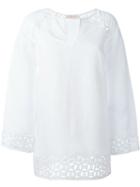 Tory Burch Embroidered Tunic Blouse, Women's, Size: Small, White, Linen/flax/rayon