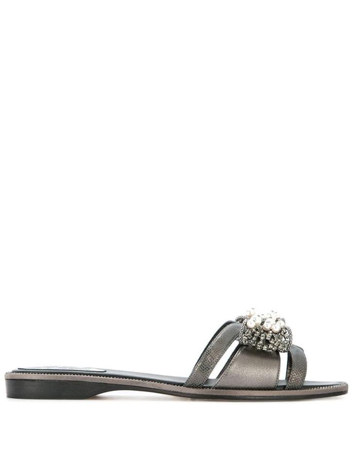 René Caovilla Pearl And Crystal Embellished Sandals - Black