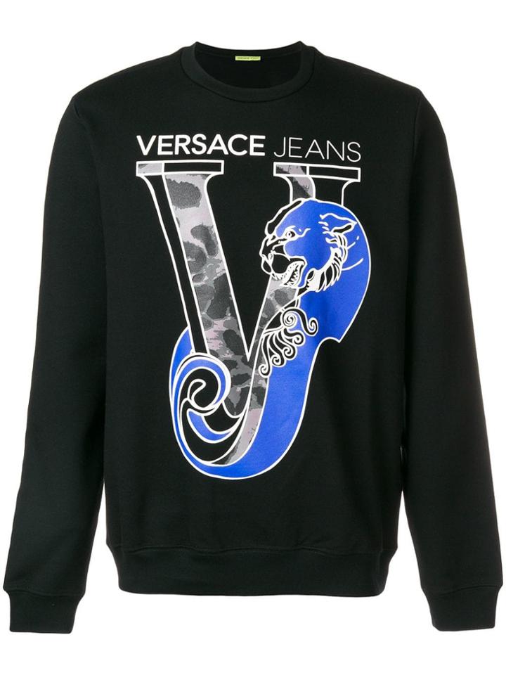 Versace Jeans Logo Printed Crew Neck Sweatshirt - Black