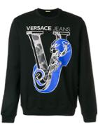 Versace Jeans Logo Printed Crew Neck Sweatshirt - Black