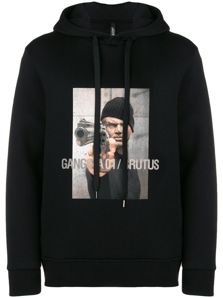 Neil Barrett Gangsta Print Hoodie - Black