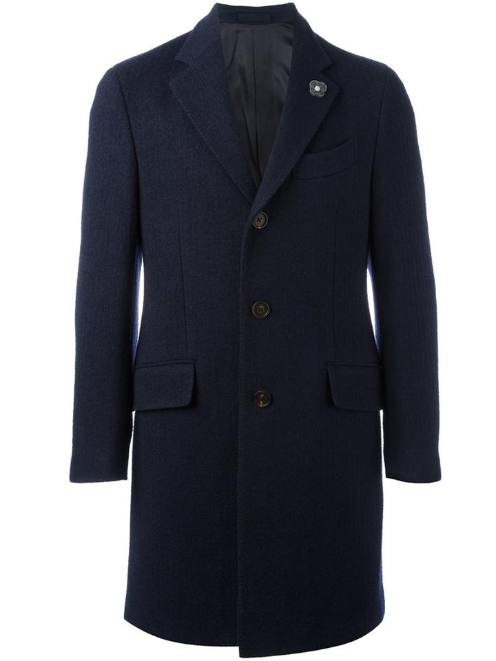 Lardini Single Breasted Coat, Men's, Size: 56, Blue, Cotton/acetate/cupro/wool