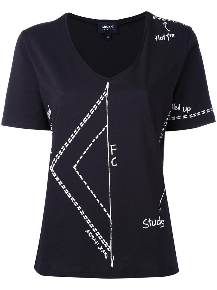 Armani Jeans - Printed T-shirt - Women - Cotton - 46, Women's, Blue, Cotton