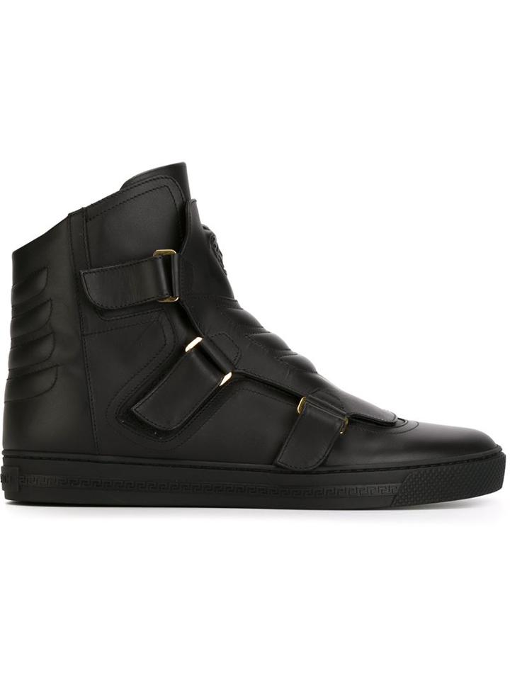 Versace Velcro Fastening Hi-top Sneakers, Men's, Size: 42, Black, Leather/rubber