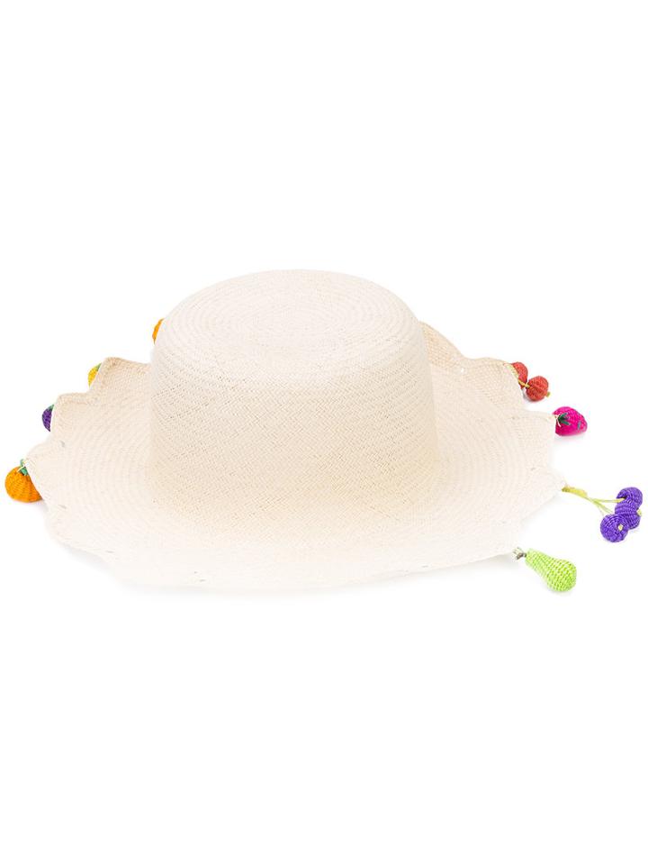 Mercedes Salazar - Hanging Fruits Hat - Women - Bemberg - One Size, Nude/neutrals, Bemberg