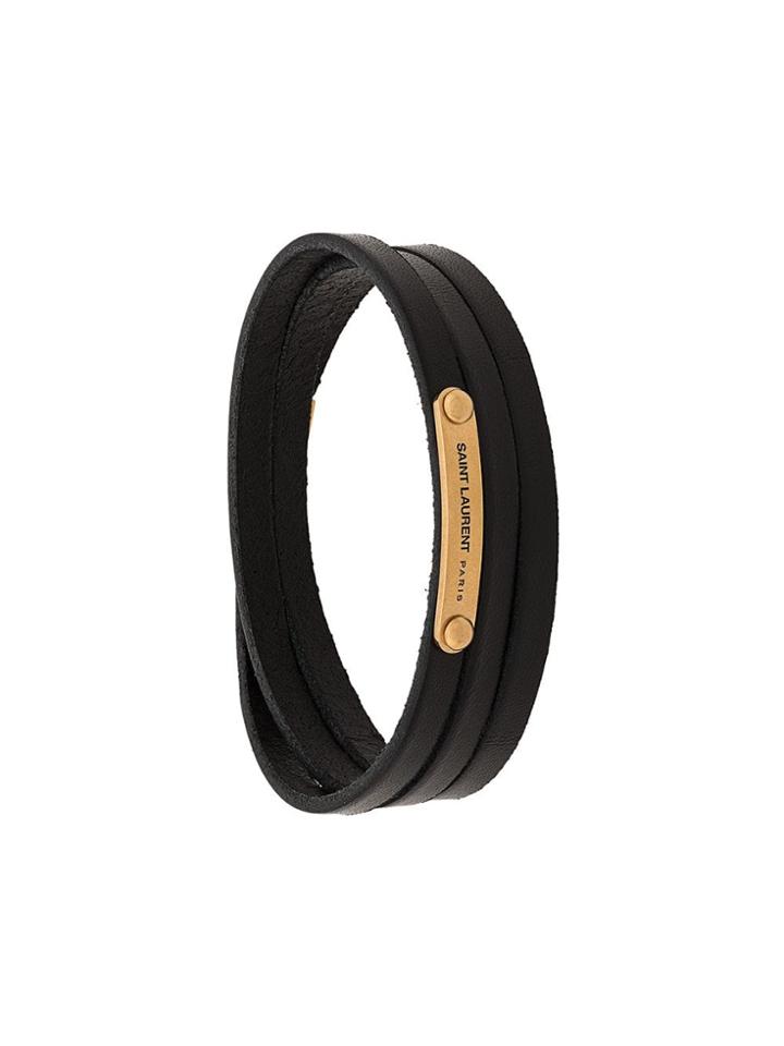 Saint Laurent Logo Plaque Wrap-style Bracelet - Black